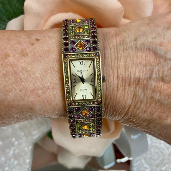 Heidi Daus Multicolored Crystal Accented Bangle Cuff Watch - Picture 9 of 14